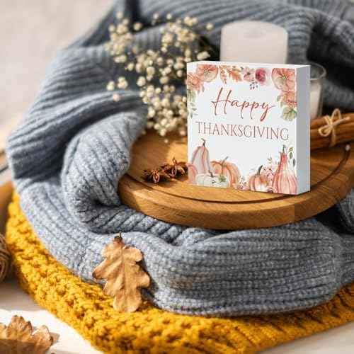 Thanksgiving Gifts, Thanksgiving Fall Decor, Fall Decor, Thanksgiving Decorations for Home, Thanksgiving Wooden Box Sign, Autumn Harvest Thanksgiving Wooden Square Sign, Happy Thanksgiving Day Sign