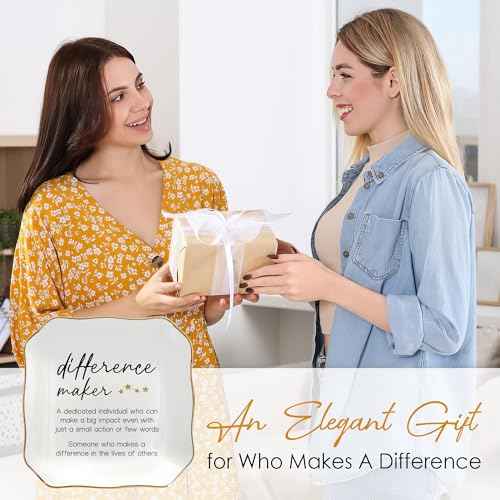 OASSIE Christmas Birthday Gifts for Women - Difference Maker 4"x4" Ceramic Jewelry Dish Tray - Appreciation Thank You Gifts for Women Teacher Coworkers Employee Boss, Retirement Gift for Woman