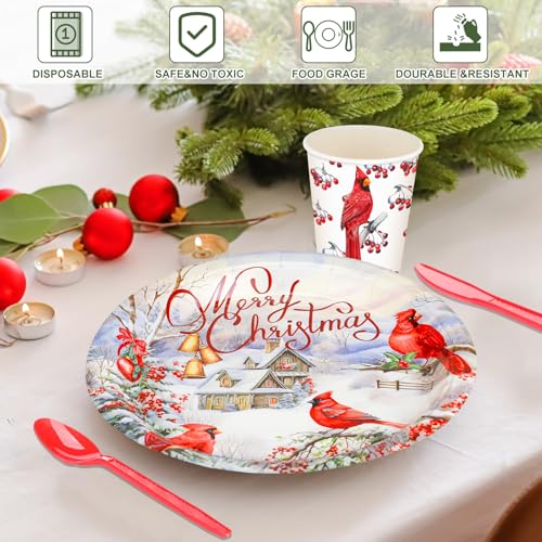 Christmas Disposable Dinnerware Set for 50 Guests with Plates Cups & Cutlery