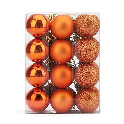 ZYBenda 24Pcs Shatterproof Shiny and Polshed Glossy Christmas Tree Ball Ornaments Decorations - Christmas Hanging Balls for Holiday Wedding Party Decoration (1.2"-30MM, Orange)