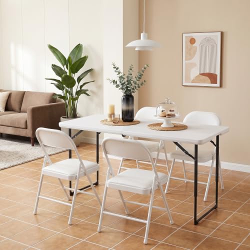 White 4FT Folding Tables 2 Pack with Adjustable Height & Carry Handles