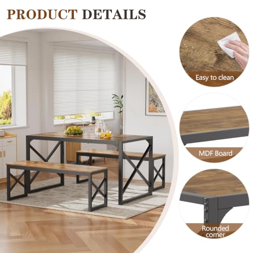 55-Inch Kitchen Dining Table Set for 4 with Steel Frame & Wood Grain Finish