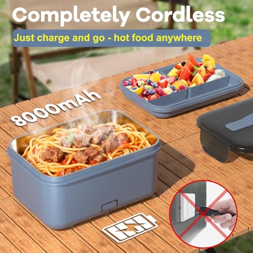 Monteka Blue Cordless Electric Lunch Box 1.8L Food Warmer Portable & Rechargeable