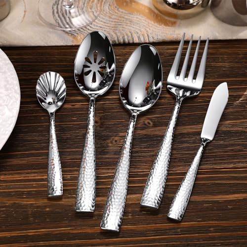 KEAWELL 45-Piece Premium Louis Hammered Silverware Set - Elegant Stainless Steel Cutlery for 6