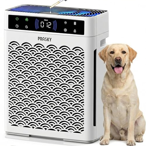 White Large Room Air Purifier for 3300 sq ft with HEPA Carbon Filter and Real-Time PM2.5 Detection