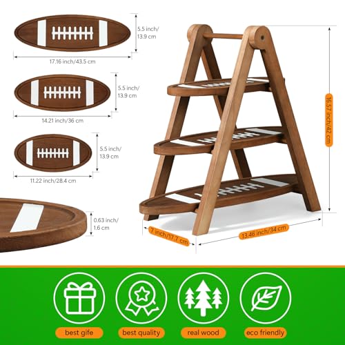 Marsui Football Serving Trays 3-Tier Wooden Platters for Game & Party, 17-11 inch