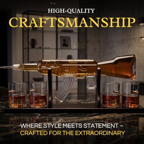 The Wine Savant Luxury AK47 Gun Decanter & Bullet Glasses Set - Whiskey, Bourbon, Tequila Gift for Men & Dad