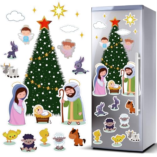 TOODOO Nativity Scene Christmas Tree Magnets for Refrigerator, Holiday Decor