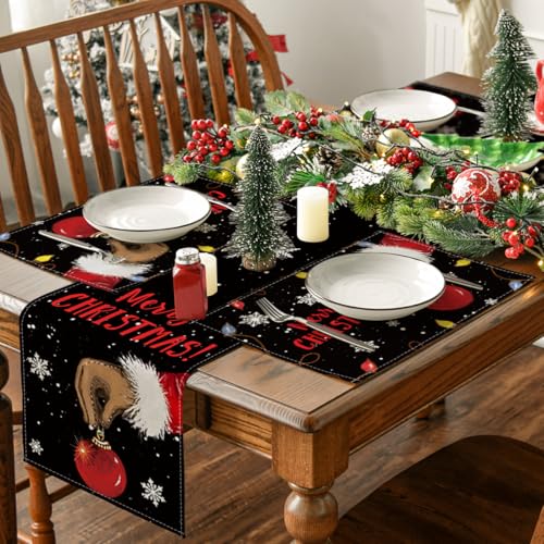 Artoid Mode Xmas Ball Merry Christmas Placemats Set of 6, 12x18 Inch Seasonal Winter Holiday Black Table Mats for Party Kitchen Dining Decoration