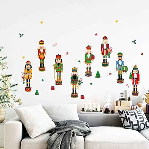 wondever Christmas Nutcrackers Wall Stickers Nutcrackers Soldier Peel and Stick Wall Art Decals for 2023 New Year Window Showcase Kids Bedroom