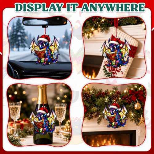 Joyline Christmas Dragon Ornament with Santa Hat - Acrylic Hanging Decor, Book Lover Gift
