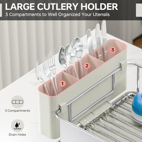 Urackify Stainless Steel Dish Drying Rack - Light Green Kitchen Counter Organizer