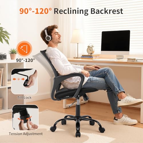 Ergonomic Mesh Office Chair Black - Adjustable Computer Desk Chair, Supports Up to 250 lbs