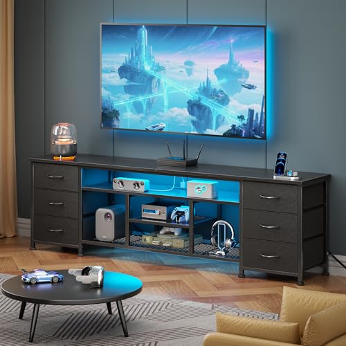 Furologee 63 Inch LED TV Stand, Entertainment Center, Black