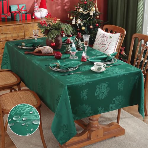 SASTYBALE Green 52x70 in Christmas Tablecloth Damask Jacquard, Wrinkle-Free Spills-Proof
