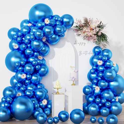 Blue Balloons in different sizes 5 10 12 18inch-134pcs Metallic Chrome Blue Balloons for Garland Arch£¬Baby Shower Graduation Wedding Anniversary Gender Reveal Birthday Party Decorations