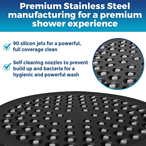 CircleSplash Matte Black High Pressure Shower Head 2.5 GPM - Wide Rainfall 6 Inch