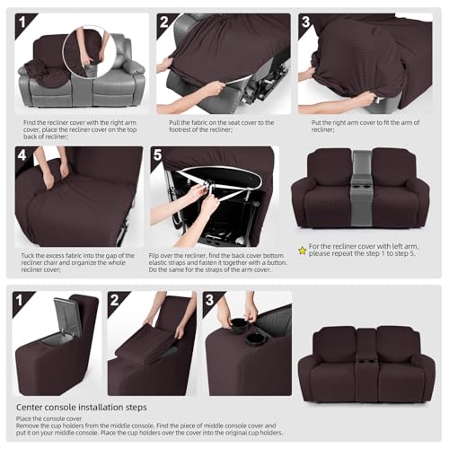 Stretch Loveseat Recliner Cover with Console - Chocolate, 2 Seat