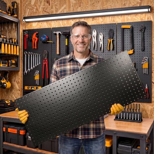 Black Metal Pegboard Panels 16x33 Inches Pack of 4 Wall Organizer