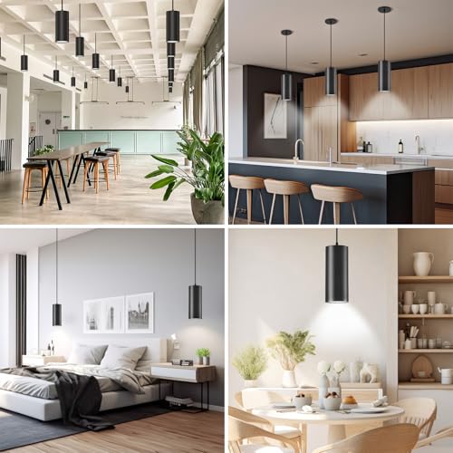SAMPHON Black 4-Inch LED Pendant Lights for Kitchen Island & Bedroom - 2 Pcs