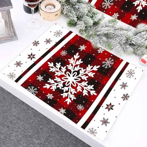 Farmhouse Plaid Snowflake Christmas Placemats Set of 4, 1218 Inch, Table Decorations