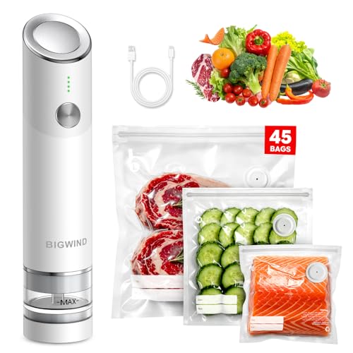 Bigwind Handheld Vacuum Sealer Kit with 45 Reusable Bags - Compact Food Saver