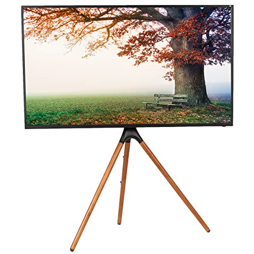 Black Treated Wood Easel TV Stand for 45-65 Inch Screens - Adjustable Swivel