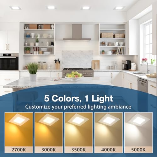 12 Pack 6 Inch Square LED Recessed Ceiling Lights - Ultra-Thin 5CCT