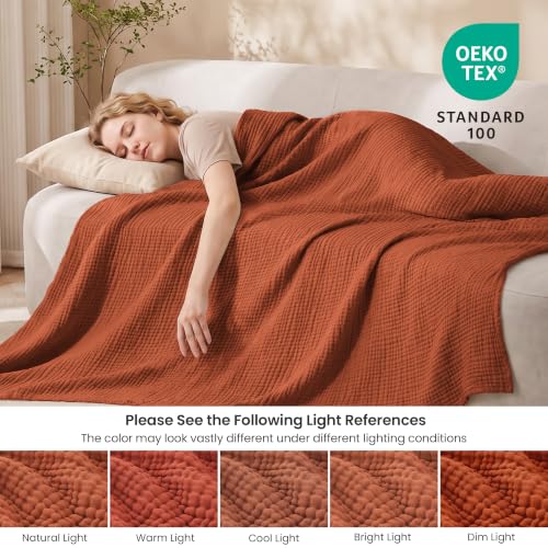 Love's Cabin Orange Twin 6-Layer Cotton Muslin Blanket 60x80 Inches Lightweight Summer Bed Couch Throw