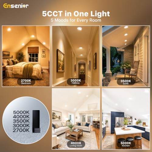 Ensenior 6 Inch Gimbal LED Recessed Light 5CCT Dimmable 12W 1200LM 6 Pack