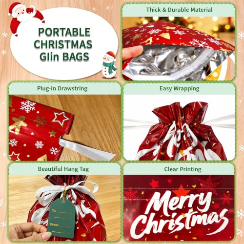 Qrain 32Pcs Christmas Gift Bags Set with Drawstring, Reusable Holiday Wrapping
