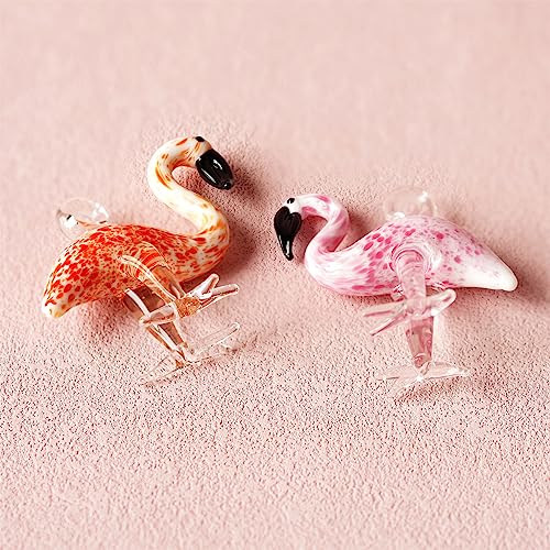 Set of 2 Flamingos Glass Hanging Ornaments Hand Blown Pink Flamingo,Art Glass Birds Animals Figurines Home Garden Flamingo Hanging Decorative(2.5inch,Pink & Red) for Gifts