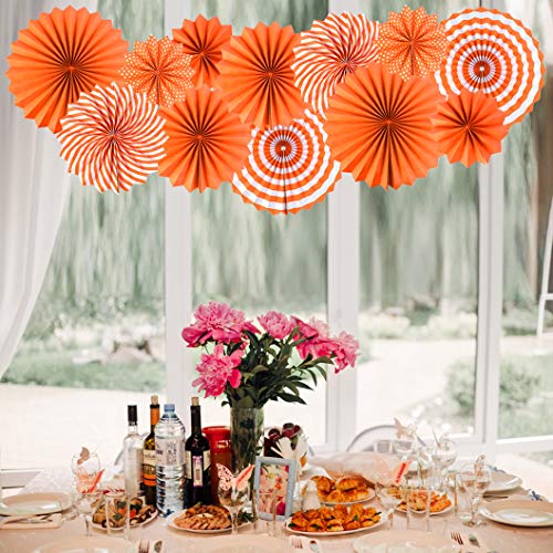 18Pc Party Hanging Orange Paper Fans, Fall Round Folding Wall Decor, Paper Garlands Flower Decoration for Thanksgiving Halloween Birthday Festival Wedding