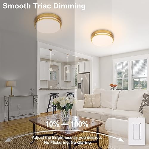 Gold 13 Inch LED Flush Mount Ceiling Light Fixture 20W with Dimmable 3-Color Temp