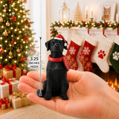 Black Labrador Christmas Ornament - Hand-Painted Resin Dog with Santa Hat, 3.25 Inch