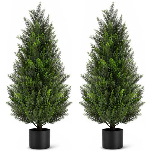 VIVATREES 4FT Artificial Cedar Topiary Tree in Black Planter UV-Resistant Outdoor Decor