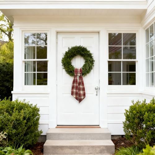 Vickasi E Red Buffalo Plaid Wreath Sash for Front Door Holiday Decorations