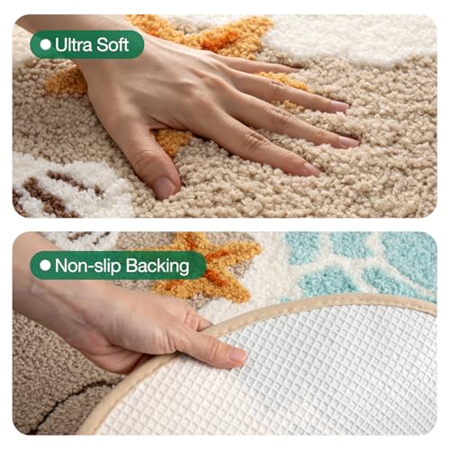 LUMI Blue Beach Bathroom Rug 22x34 Inch Microfiber Absorbent Bath Mat