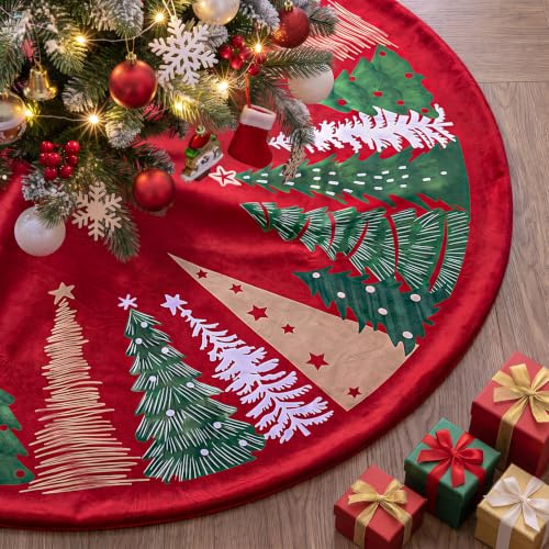 Lanpn 18 Inch Christmas Tree Skirt Velvet Red, 45cm Round Xmas Dust-Proof Mat for Small Artificial Trees