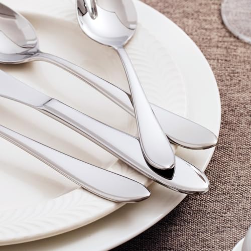 Silverware Set for 12 - 60 Pieces Stainless Steel Flatware with Mirror Finish - Variation of 60-Piece / Silver