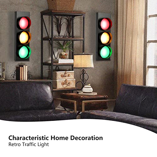 HOMIER 1-Side 3-Light Retro Traffic Light Wall Lamp with Remote Control for Kids Bedroom & Home Decor