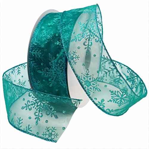 Morex Ribbon Snowflake Wired Sheer Glitter Ribbon, 2-1/2-Inch by 50-Yard Spool, Turquoise
