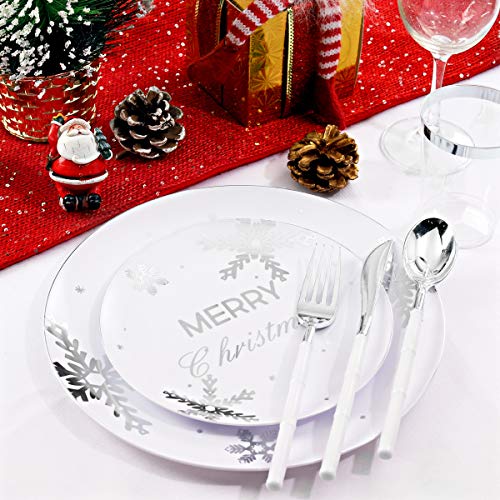 Silver Merry Christmas Snowflake Disposable Plates Pack of 2 | Elegant Holiday Tableware