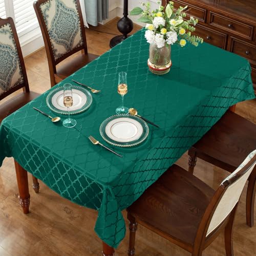 SASTYBALE Christmas Green Rectangle Jacquard Tablecloth 84x60 Inches Holiday Decor