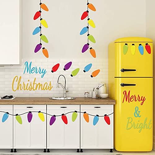 78 Pieces Christmas Wall Decals PVC Merry and Bright Stick Decals Merry Christmas Window Decals Bulb Lights Wall Stickers Party Supplies Window Clings Door Fridge Holiday Christmas Wall Decoration