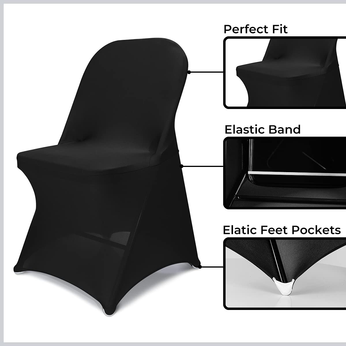 Babenest Spandex Folding Chair Covers Halloween Upgraded 10 PCS Universal Stretch Washable Fitted Chair Slipcovers Protector for Wedding, Holidays, Banquet, Party, Celebration (Black)