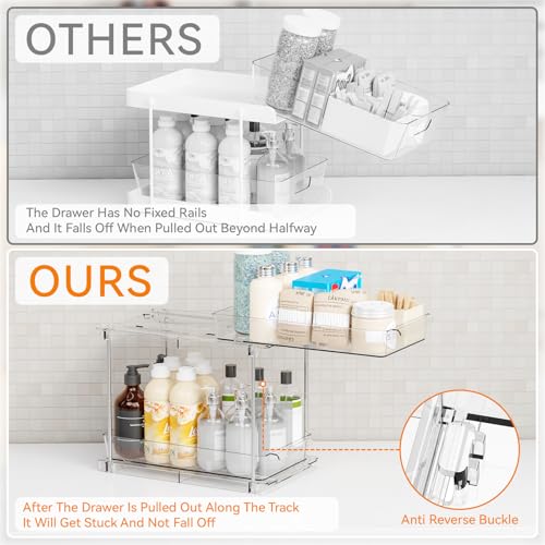 4 Pack Under Sink Organizers with Sliding Drawers - Clear Acrylic Bathroom & Cabinet Storage