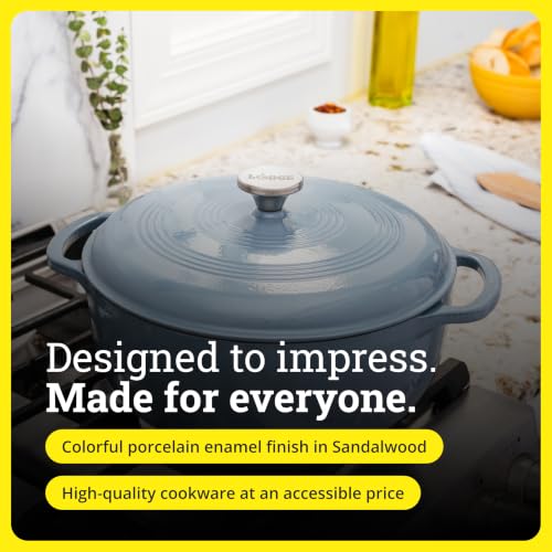 Lodge Enameled Cast Iron Dutch Oven 7.5 Quart Storm Blue - Heavy Duty Cooking Pot