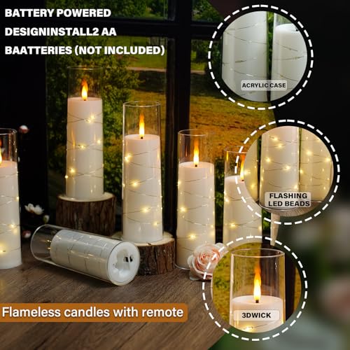 White Flickering Flameless LED Candle Set with Star String - Remote Controlled, Battery Operated, 24 Pieces