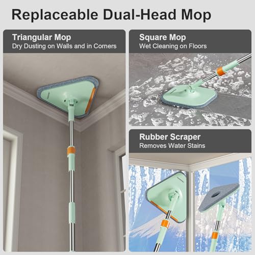 Spin Mop with 4 Microfiber Pads - Dual-Tank Floor Cleaner & Triangular Head